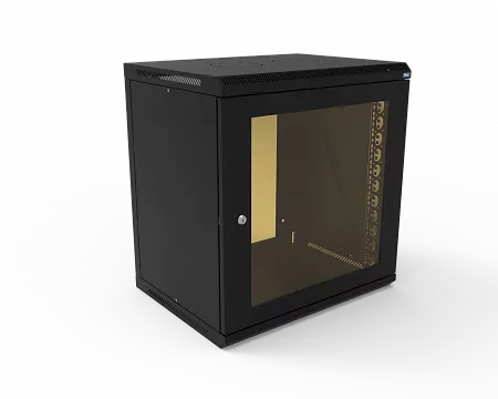 Шкаф телекоммуникационный настенный разборный МИКсистем 19" Basis 12U 600x450  дверь стекло черный