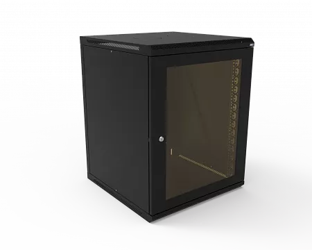 Шкаф телекоммуникационный настенный разборный МИКсистем 19" Basis 15U 600x600  дверь стекло черный