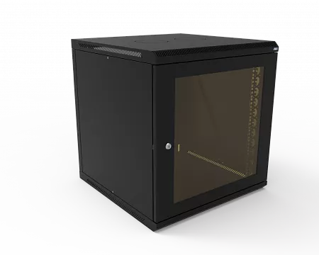 Шкаф телекоммуникационный настенный разборный МИКсистем 19" Basis 12U 600x600  дверь стекло черный