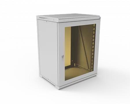 Шкаф телекоммуникационный настенный разборный МИКсистем 19" Basis 15U 600x450  дверь стекло серый