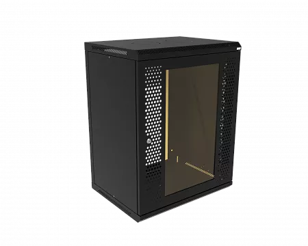 Шкаф телекоммуникационный настенный разборный МИКсистем 19" Basis 15U 600x450  дверь перфорация+стекло черный
