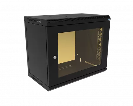 Шкаф телекоммуникационный настенный разборный МИКсистем 19" Basis 9U 600x350  дверь стекло черный