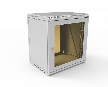 Шкаф телекоммуникационный настенный разборный МИКсистем 19" Basis 12U 600x450  дверь стекло серый