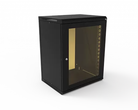 Шкаф телекоммуникационный настенный разборный МИКсистем 19" Basis 15U 600x450  дверь стекло черный