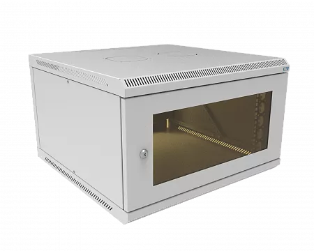 Шкаф телекоммуникационный настенный разборный МИКсистем 19" Basis 6U 600x600  дверь стекло серый