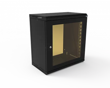 Шкаф телекоммуникационный настенный разборный МИКсистем 19" Basis 12U 600x350 дверь стекло черный