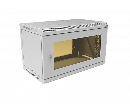 Шкаф телекоммуникационный настенный разборный МИКсистем 19" Basis 6U 600x350  дверь стекло серый