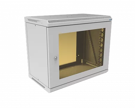 Шкаф телекоммуникационный настенный разборный МИКсистем 19" Basis 9U 600x350  дверь стекло серый