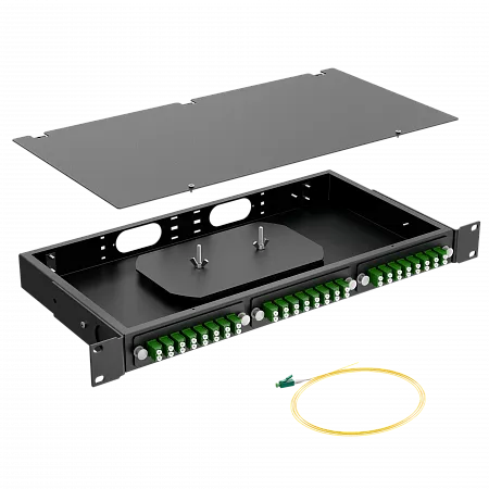 Кросс оптический стоечный LANMIR укомплектованный 4 розетки 2LC/APC 8 портов SM 9/125 OS2 1U черный